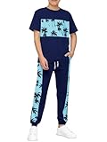 Haloumoning Boys 2 Piece Outfits Color Block Graphic Print Short Sleeve T-Shirts and Pants Clothing Sets Tracksuits
