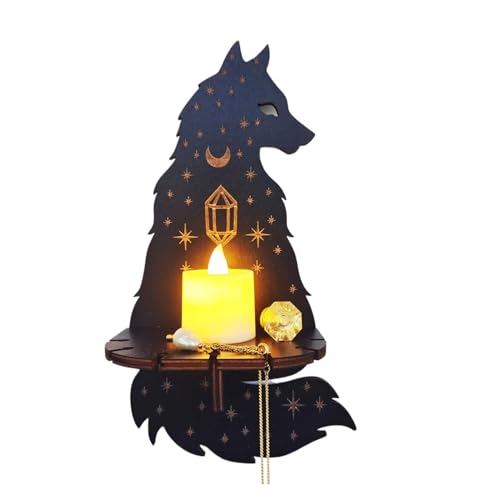 Candelabro Colgante De Pared De Madera Tallada con Búhos, Animales, Zorros, Gatos, Libros, Cristal, Estante De Almacenamiento, Decoración For El Hogar, Navidad Y Año Nuevo.(Style E)