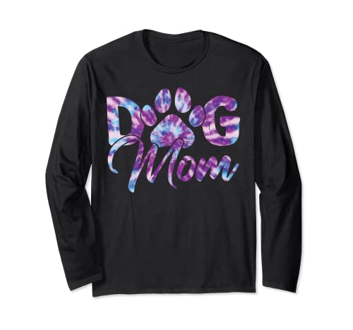 Tie Dye Dog Mom Apparel For Women Dog Lover Gifts Paw Print Manga Larga