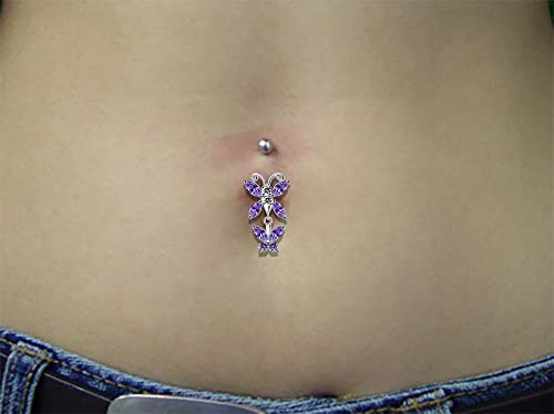 Light Blue Cz Gemstone Stylish Double Butterfly Dangling 925 Sterling Silver Belly Ring Body Jewelry #TOP3