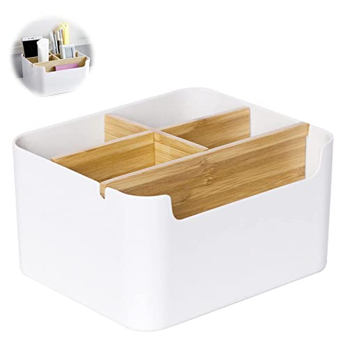 Huahuanghui Schreibtisch Organizer, Holz Desktop Organizer, Bambus Tisch Organizer 5 Fächer, Stiftehalter Schreibtisch, Schreibtisch Zubehör Organizer, Multifunktionale Aufbewahrungsbox