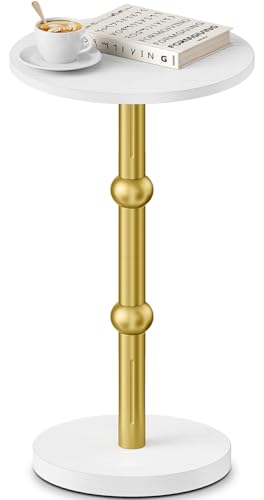 Yuede Runder Beistelltisch, Kleiner rund Cocktailtisch, Couchtisch klein rund, Nachttisch für kleine Räume, Sofatisch für Wohnzimmer, Schlafzimmer, Einfache Montage (Weiß)