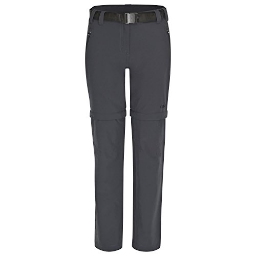 CMP Pantaloni Zip off Elasticizzati da Donna Comfort Fit, Antracite, C20