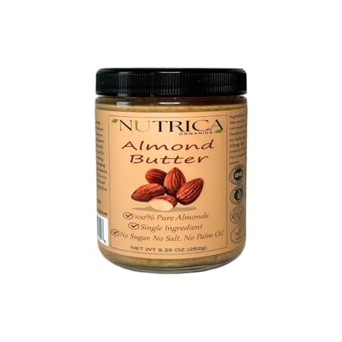 100% Pure Almond Butter, Single Ingredient, No Salt, No Sugar, No Palm Oil, Glass Double Sealed Jar, No Additives, Vegan, Plant Based Protein, Premium Roasted Almonds (9.25 Ounce) Cover