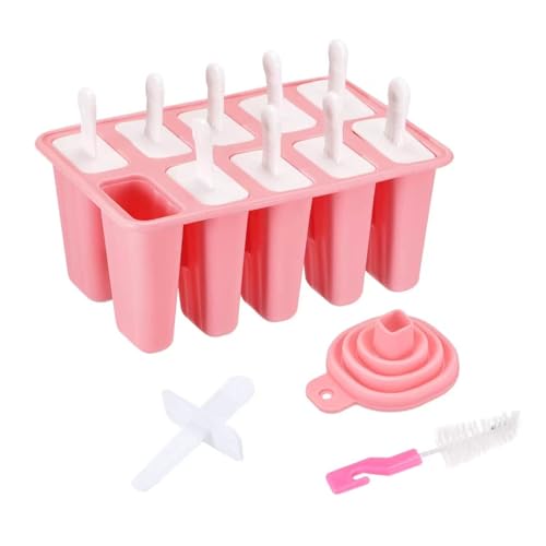 Silicone Popsicles Molds, BPA-Free 10 Cavities Easy Release Ice Pop Mold with 10 Reusable Sticks & Funnel & Cleaning Brush,Homemade Ice Cream Molds for Adults Kids