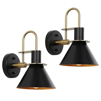 WILON Gold and Black Wall Sconces Set of Two, Modern Farmhouse Wall Light Fixture, Industrial Indoor Wall Lamp for Bathroom Kitchen Sink Bedroom Living Room Bedside Hallway