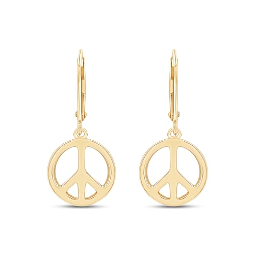 Peace Sign Lever Back Dangle Earrings Jewelry For Women In 14K White,Rose Or Yellow Gold Plated Sterling Silver Gift For Her