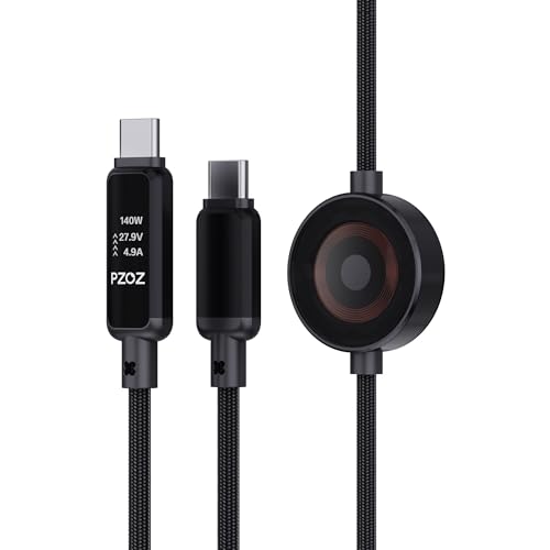 pzoz 2-in-1 USB-C Fast Charging Cable with 5W Wireless Charger for Apple Watch, LED Display, E-Marker Chip, 480Mbps Data Transfer – Compatible with iPhone, MacBook, Samsung, iWatch Series (4, feet)