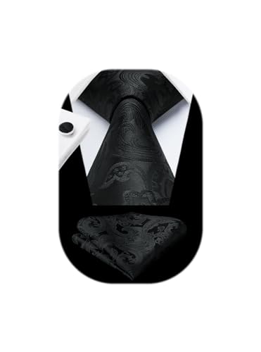Image of HISDERN Ties for Men Paisley Floral Mens Ties and Pocket Square Cufflinks Set Classic Business Necktie Handkerchief