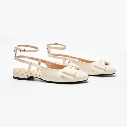 Image of C.Paravano Women's Slingback Dress Shoes | Sandals with Bows for Women| Casual Flat Shoes for Women | Almond Toe Slingback | Detachable Ankle Strap