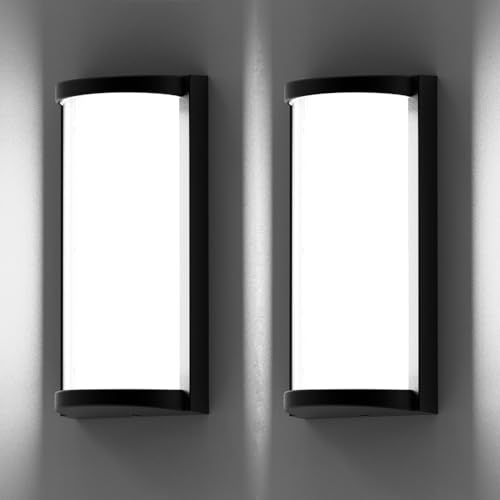 Sytmhoe Outdoor Wall Lights 2Packs,Modern 6000k Cool White LED Exterior Light Fixtures,Wall Sconces Lighting,Black Porch&Patio Light,IP65 Waterproof for Garage Hallway Stairs Gardens(2packs)