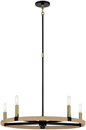 Minka Lavery 3865-726 Windward Passage Chandelier, 5-Light, 300 Total Watts, 26.75-in H x 24-in W, Coal Black and Soft Brass