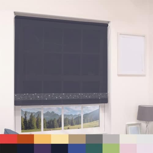Diamante Glitter Straight Edge Dimout Roller Blind - Easy Fit Home Office - 90cm Width x 160cm Drop - Pink