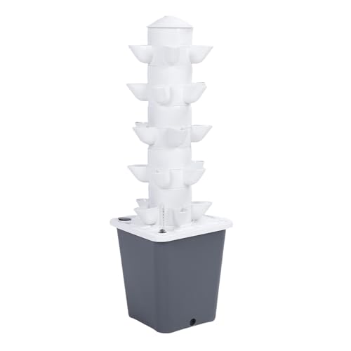 Système de Culture Hydroponique, Tour Hydroponique à 5 Couches, 25 Trous de Plantation, Vertical à Colonnes Peu Encombrant, Intérieur et Extérieur, Kit de Germination (Prise UE)
