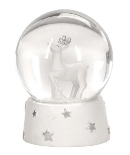 dekorative nostalgische Schneekugel mit weißem Hirsch mit silbernem...