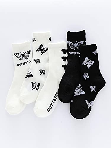 WDIRARA Women's 5 Pairs Butterfly Graphic Print Crew Socks Crew Knit Socks2