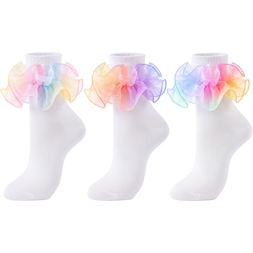 Image of Dicry Socks for Women, Big Ruffle Socks with Turn Cuff and Double Lace