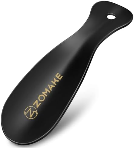 ZOMAKE Metal Shoe Horn, 19CM Travel Shoehorns, Stainless Steel Short Handle Shoe Helper Stick, Small Portable Shoe Spoon with Hole for Men Women Kids Seniors