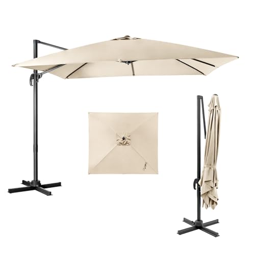 COSTWAY Parasol de Jardin Extérieur, Parasol Déporté Carré 3x3M à Manivelle, Inclinable et Rotation à 360°, 8 Baleines, Toit Double Ventilation...