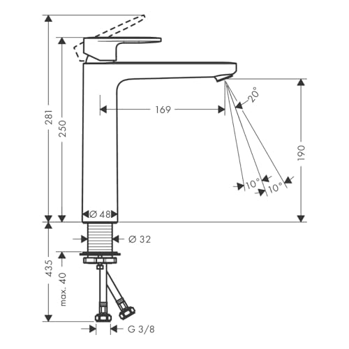 hansgrohe Vernis Blend, Wash Basin Mixer Tap without Drain, Bathroom Tap with Spout Height 190 mm - Image 4
