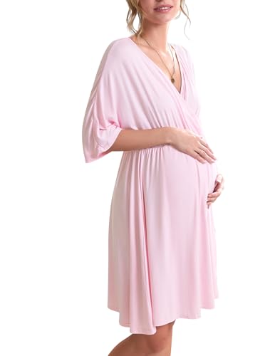 Image of Ekouaer 3 in 1 Labor/Delivery/Hospital Gown Maternity Dress Nursing Nightgown Sleepwear for Breastfeeding