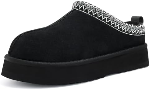KIDMI Genuine Suede Platform Slippers for Women Fuzzy Winter Warm Shoes Indoor Outdoor