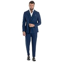 Abito Uomo Doppiopetto Gessato Completo Giacca con Pantaloni da Cerimonia Elegante (IT, Numero, 46, Regular, Regular, Blu1)