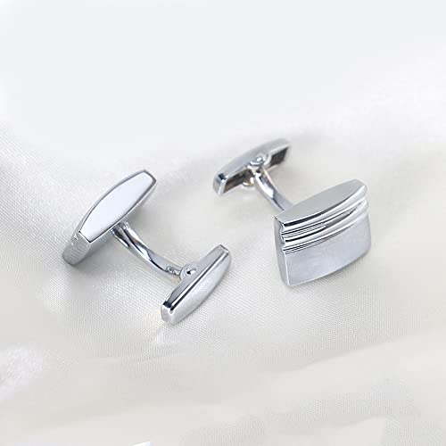 Gemelos de Metal de Cobre Completo con Forma de Acabado Cepillado Plateado Gemelos de Camisa Francesa para Hombre