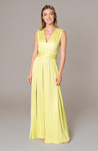 Image of DRESS THE POPULATION Women's Krista V Neck Tie Waist Coated Jersey Slit Front Maxi Dress