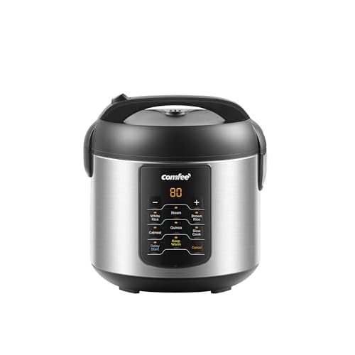 COMFEE’ Compact Rice Cooker, 6-in-1 Stainless Steel Multi Cooker, Slow Cooker, Steamer, Saute, and Warmer, 2 QT, 8 Cups Cooked(4 Cups Uncooked), Brown Rice, Quinoa and Oatmeal, 6 One-Touch Programs