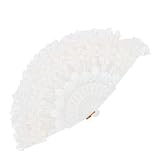 SOESFOUFU Ventaglio Leggero e Portatile per Donna in Pizzo Bianco Pieghevole Vintage Design Elegante in Raso e Pu, per Occasioni Estive e Performance