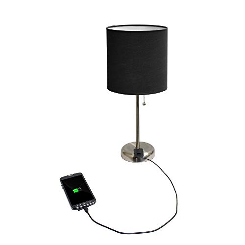 Limelights Lt2024-Blk Stick Charging Outlet And Fabric Shade Table Lamp, Brushed Steel/Black #TOP4