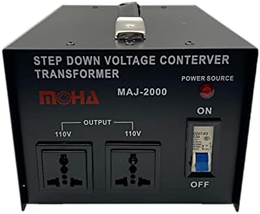 MOHA 2000 W Heavy-Duty Voltage Converter โ Step-Down 220 V โ 110 V Transformer, CE Certified with Circuit Breaker