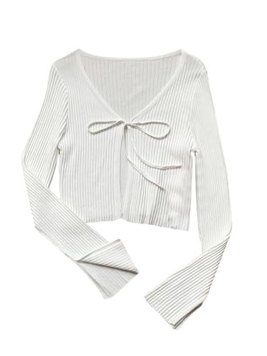 Floerns Women's Long Sleeve Lightweight Cropped Cardigan Sweaters V Neck Bow Tie Front Shrug Sweater