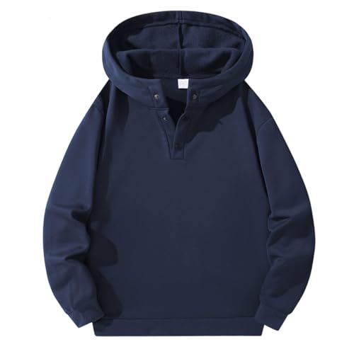 Men's Long Sleeve Hoodies Quarter Button Solid Color Fleece Sweatshirts Fall Winter Casual Loose Athletic Pullover