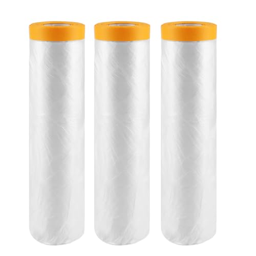 FWEEK Rouleau Bâche Protection Peinture 3 Rouleaux, 400cm x 20m, Bâche de Protection avec Ruban Adhésif, Protection Meuble Painting, Pour Fenêtres et Sols,...