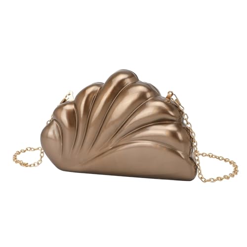 Bolso Nacar Bolso clásico de concha color perla, en forma abanico, bolso mano, noche, bandolera cadena, un solo hombro(Color 7)