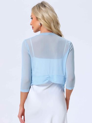 Image of Allegra K Bolero Shrug for Women's Elegant 3 /4 Sleeve Mesh Sheer Cardigan Formal Jacket for Evening Dresses