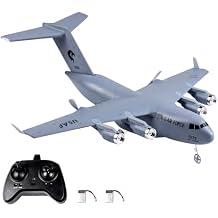 RC Plane Remote Control Airplane, 2 Channels RC Airplane, C-17 Military Transport Aircraft, 2.4GHz EPP Foam Fixed-Wing RC Glider with Gyro and 2 Batteries, Easy to Fly for Beginners