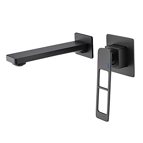 Robinet de lavabo à haut débit mural noir avec mitigeur chaud froid