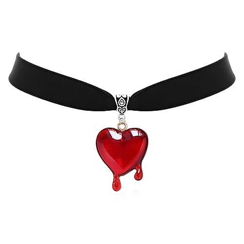 Dropping Blood Heart Choker Necklace Y2k Black Velvet Red Heart Pendent Choker Vampire Jewelry Gift for Women