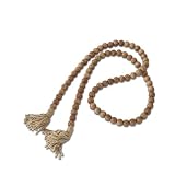 K&K Interiors Chunky Natural Wood Bead Garland with Jute Tassels, 83-Inch