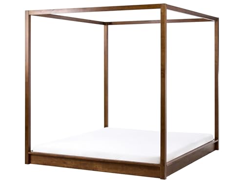 Beliani Lit à Baldaquin Minimaliste en Bois 180 x 200 cm Meuble de Chambre Marron Foncé Herliere