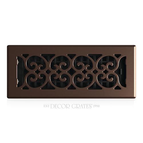 Decor Grates Metal Scroll Decorative Air Vent Cover 4x12 Floor Register – Adjustable Control Lever – AC Floor Vent Covers for Home Floor Vents – Fits 4 x 12 Inch Opening – Rubbed Bronze (SPH412-RB) by Decor Grates - Used condition - US$18.55