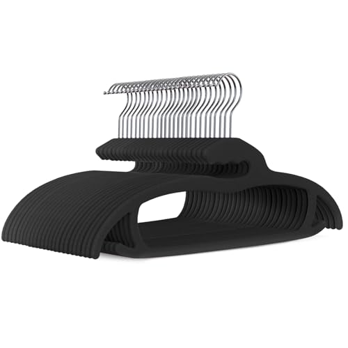 HOUSE DAY Velvet Hangers 60 Pack Black โ Heavy Duty Velvet Clothes Hangers - Non Slip Felt Coat and Suit Hangers for Closet - Lightweight Thin Space Saving - Black Hangers