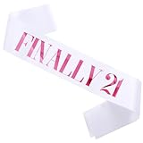 PANBINN Finally 21' Birthday Sash, Pink Foil White Satin Finally 21st Birthday Sash for Girl 21st Birthday Party Decorations Gifts Favors