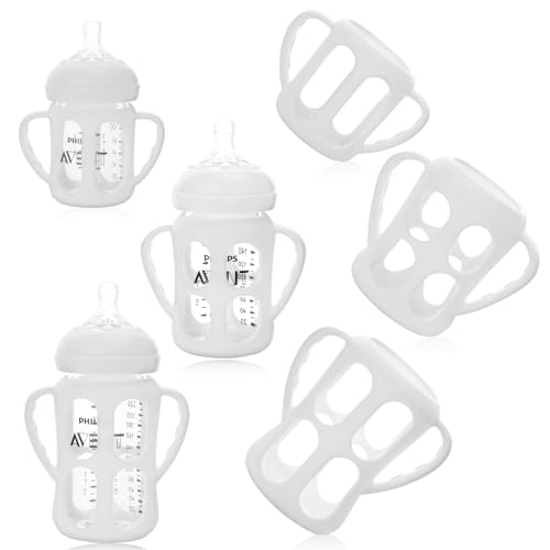 Image of Palksky Baby Bottle Holder for Philips Avent Anti Colic Bottles and Natural Baby Bottle, 3 Pack (4oz, 8/9oz, 11oz) Silicone Anti-Fall Protective Case with Handle