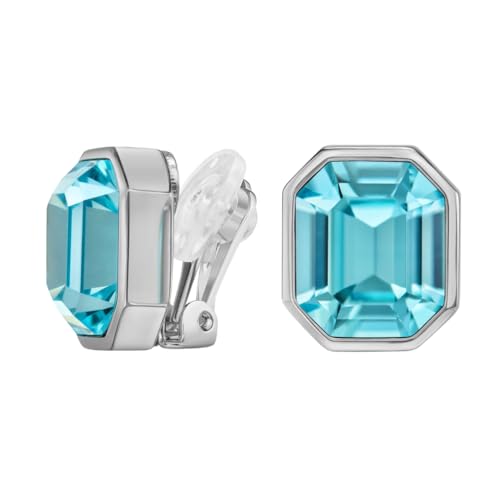Boucles d'oreilles à clip Traveller femme en cristal rectangle bleu aqua