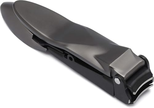 Nail Clipper with Catcher by BritAces | Razor-Sharp | Heavy Duty | Self-Collecting Nail Cutters | Ergonomic Lever | Keeps Fingernails and Toenails Impeccably Manicured | Pack of 1 (Black Titanium)