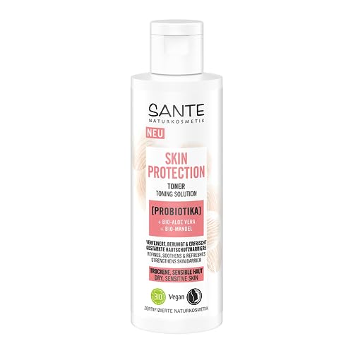 SANTE Naturkosmetik Skin Protection Tóner con probióticos, aloe vera orgánico y almendra orgánica, tónico facial nutritivo, cuidado facial vegano para una piel fresca y radiante, 125 ml